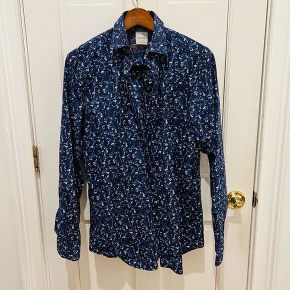 Paul Smith Current Blue White Floral AOP Cotton Mens Button Front Size 16.5 - Picture 15 of 16